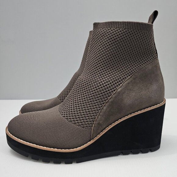 NEW Eileen Fisher Quill Ankle Bootie Wedge Platform Rye Brown Knit Size 11